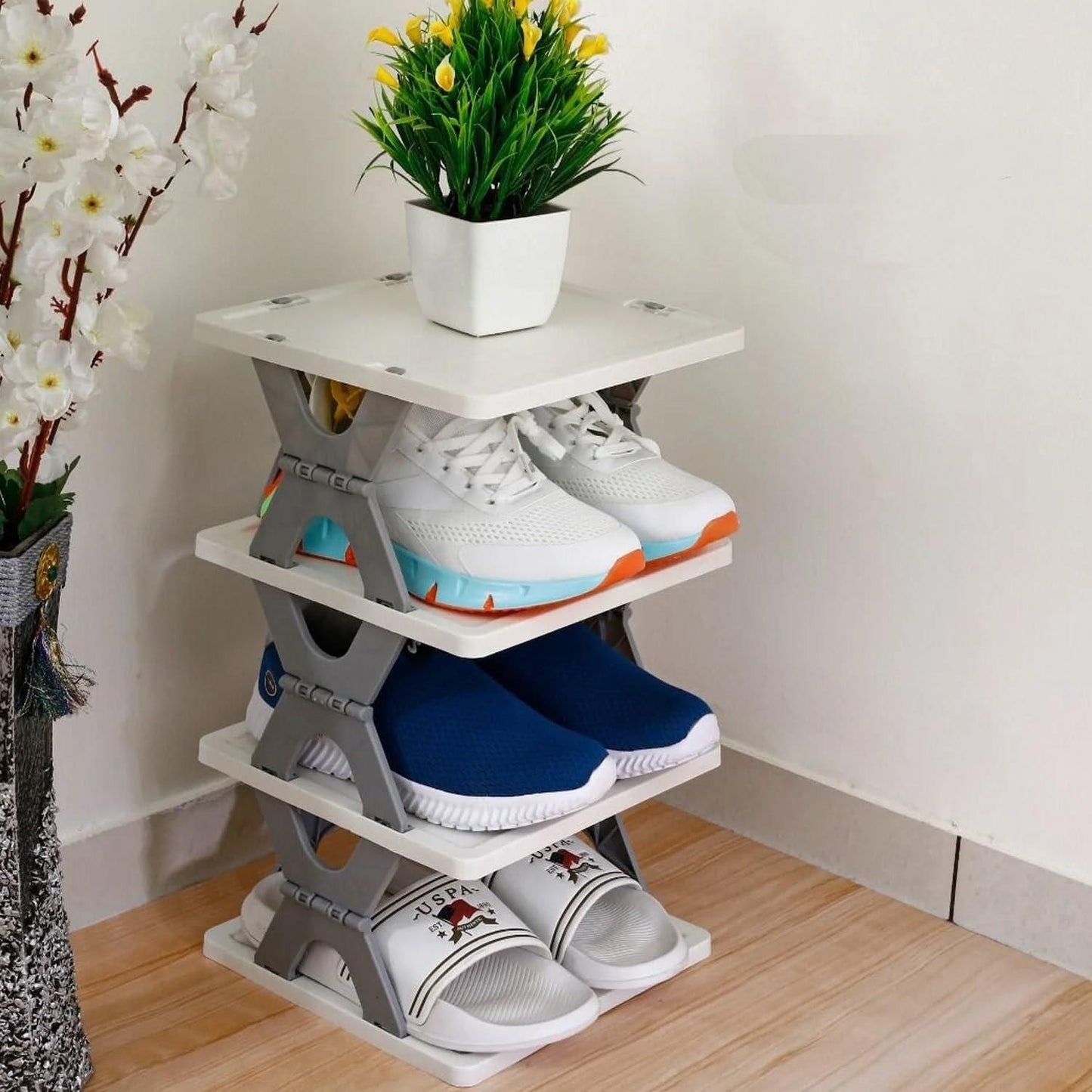 Corner Smart Foldable Shoes Shelf 4 Tier Shoe Rack